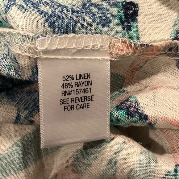 Dana Buchman Linen Blend Tropical Palm 3/4 Sleeve Zip Front Blouse - Picture 6 of 7